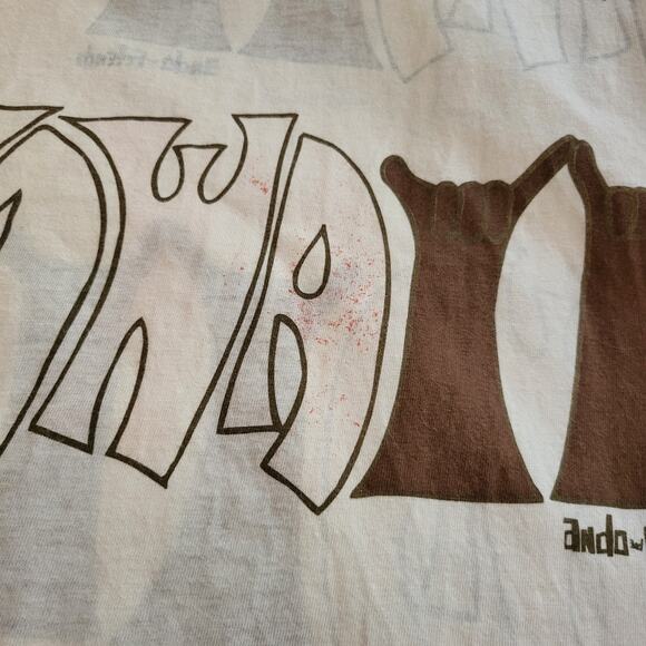 VTG ando & friends Brown & Orange Hawaii Hang Loose Shaka Hand Tan TShirt Med - Picture 9 of 10